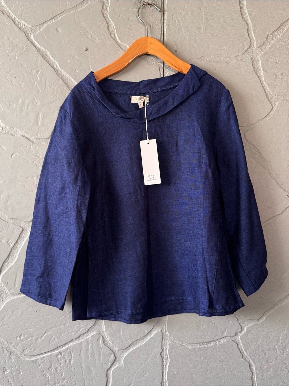 Lina Tomei 100% Linen Blue Cowl Neck Blouse Top S Italy NWT